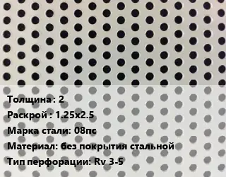Лист перфорированный 2 1.25х2.5 Марка: 08пс без покрытия стальной Rv 3-5